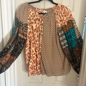 Easel Multicolor Patchwork Blouse